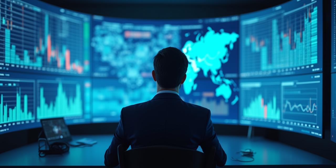 Analyste expert examinant des données de marché sur plusieurs écrans haute technologie